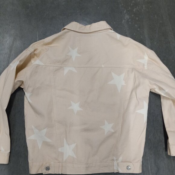 Dress Up Star Print Denim Jacket Womens S Pink and White 100% Cotton - Picture 2 of 6